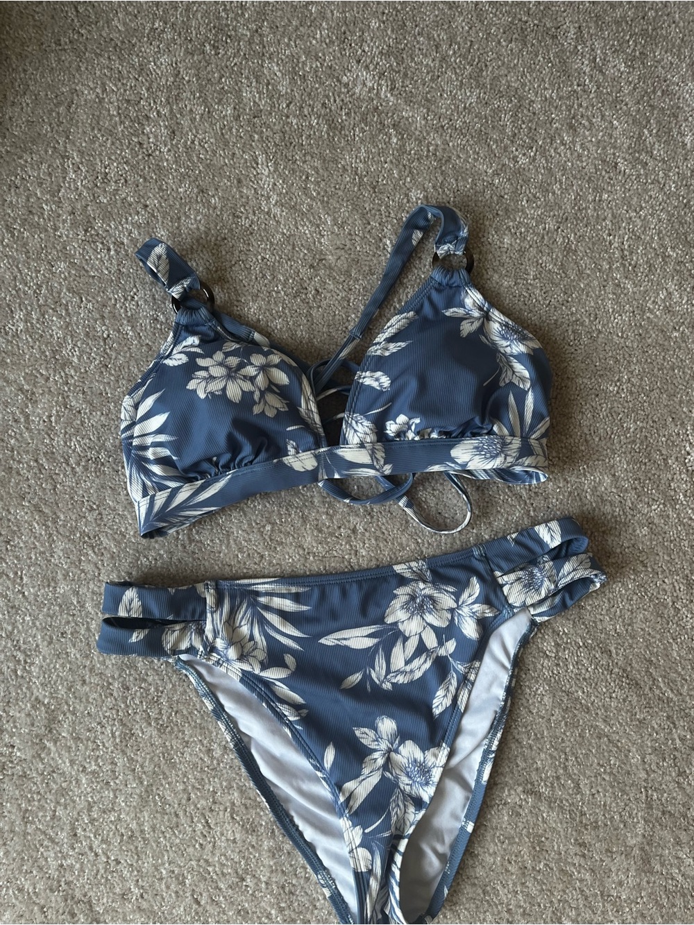 Cupshe Blue Floral Tie-Back Bikini Set